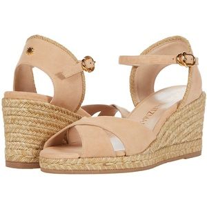 Stuart Weitzman nude blush tan espadrille wedge sandal suede size 10 cream